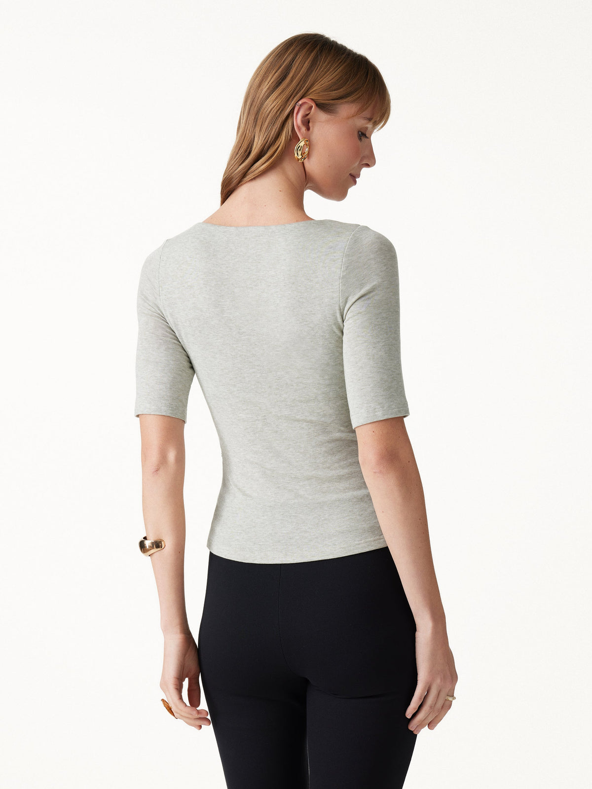 OGLmove Women's Lyocell-Wool Square Neck Elbow Sleeve Ruched Bra Top