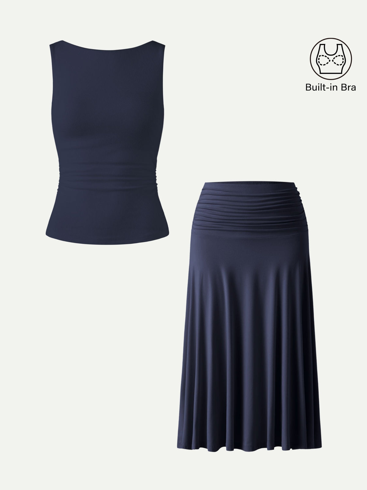 OGLmove Women's Open Back Bra Tank & Side Ruched Midi Skirt Set