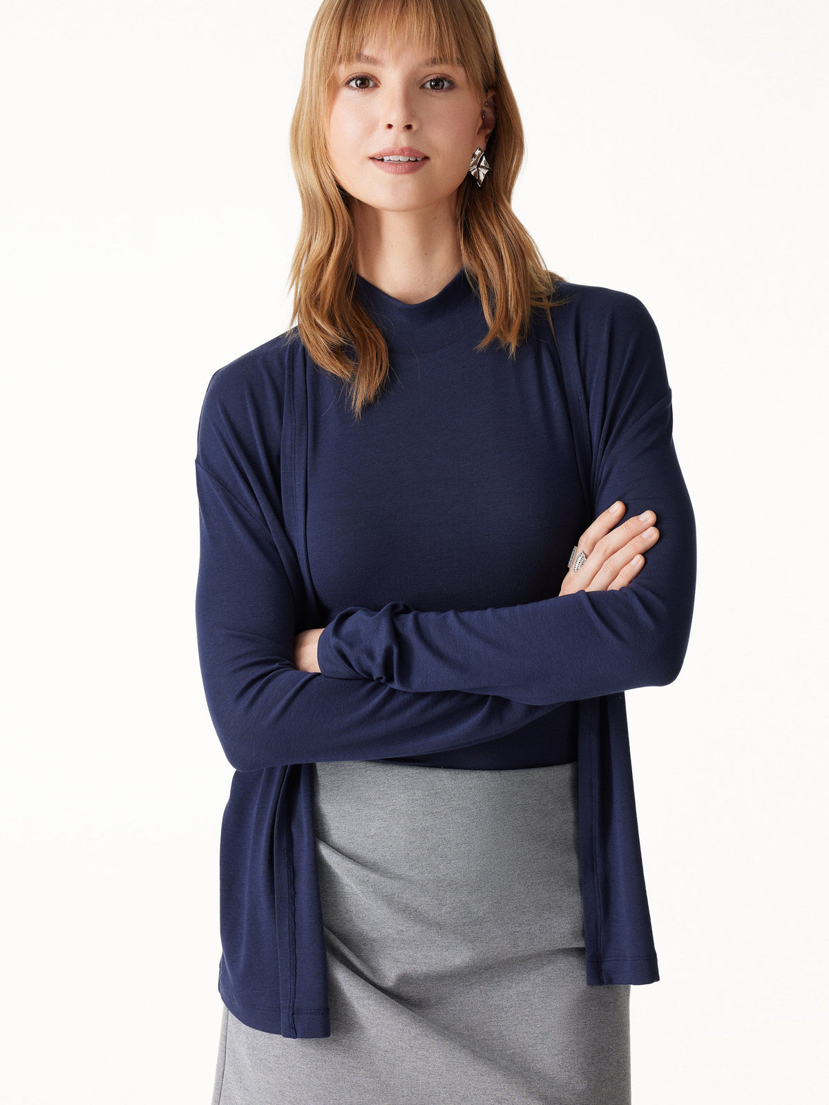 OGLmove Women's Mock Neck Bra Top & Open-Front Cardigan Set