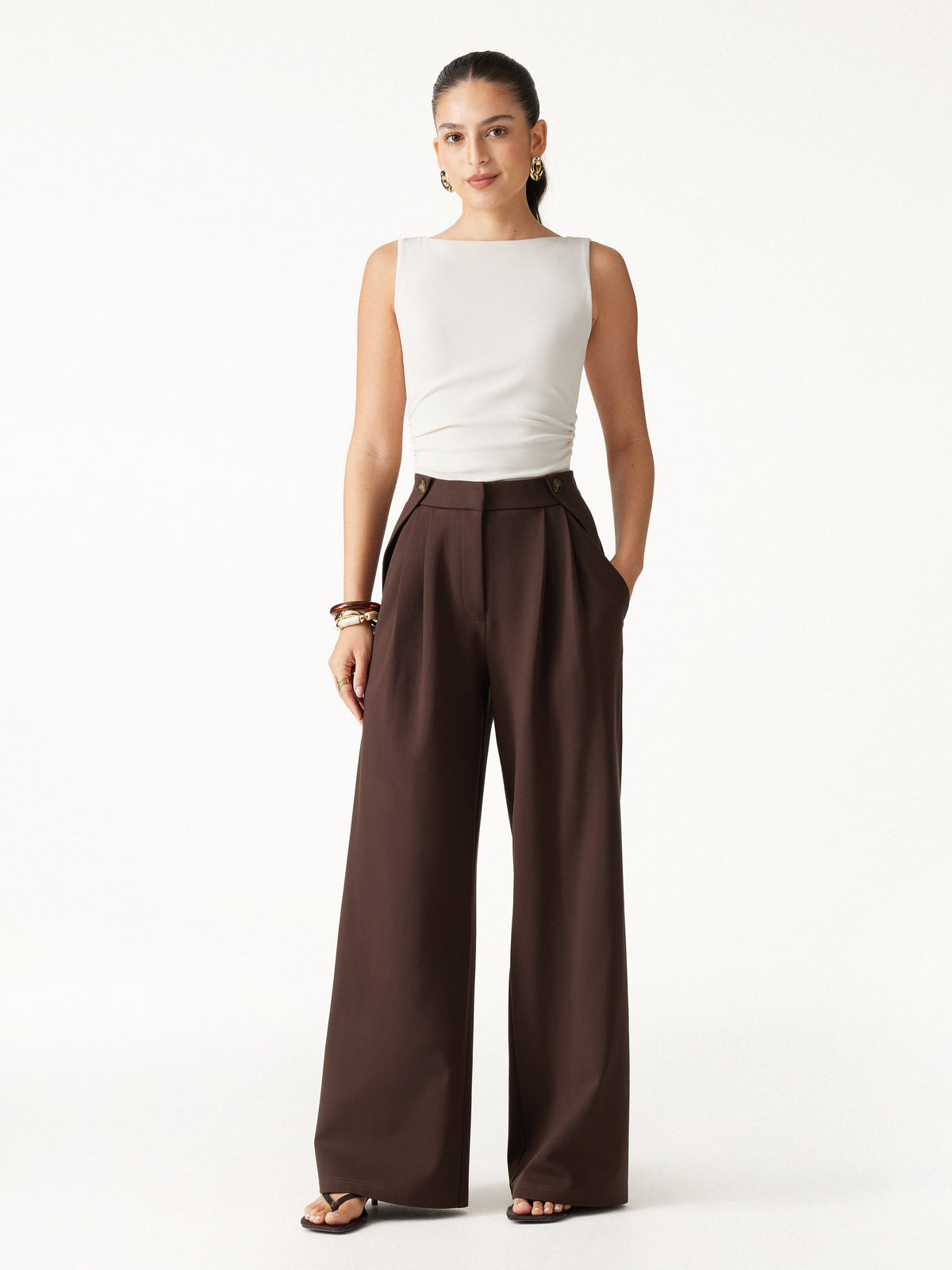 OGLmove Women's Ponte High-Rise Wide-Leg Gusset Pants