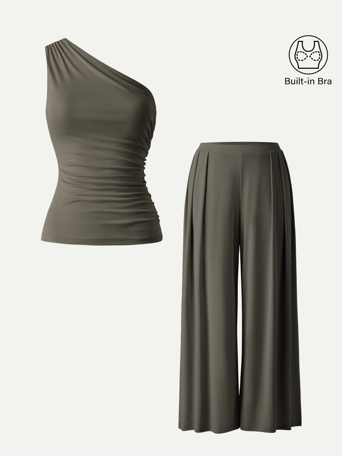 Women's 2-Piece Wide Leg Palazzo Pants and Ruched Bra Tank Set