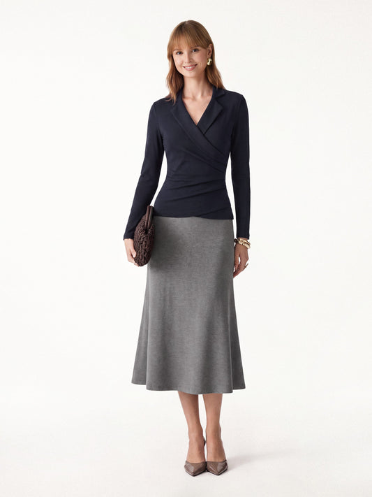 OGLmove Women's Eco-Mousse Collared Surplice Top & Midi Skirt Set