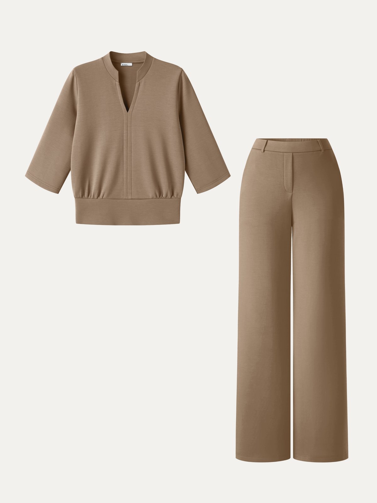 OGLmove Women's 2-Piece V-Neck Top and Wide Leg Pants Set