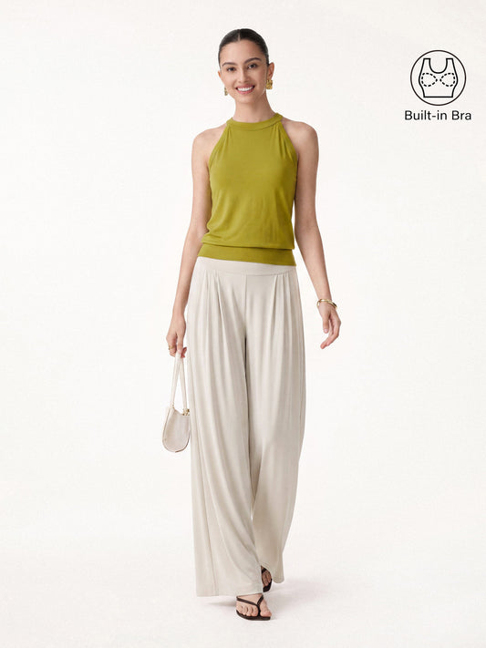 Women's 2-Piece Halter Neck Bra Tank and Tucked Pant Set