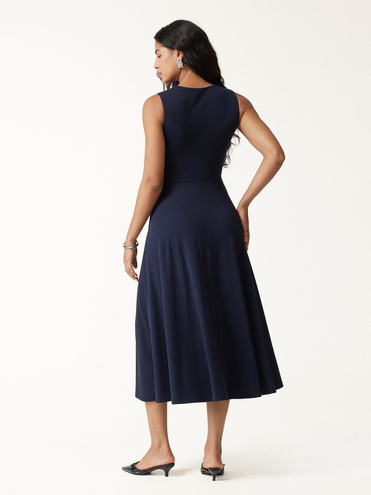 OGLmove Women's Ribbed Collared V-Neck Sleeveless Midi Bra Dress with Pockets