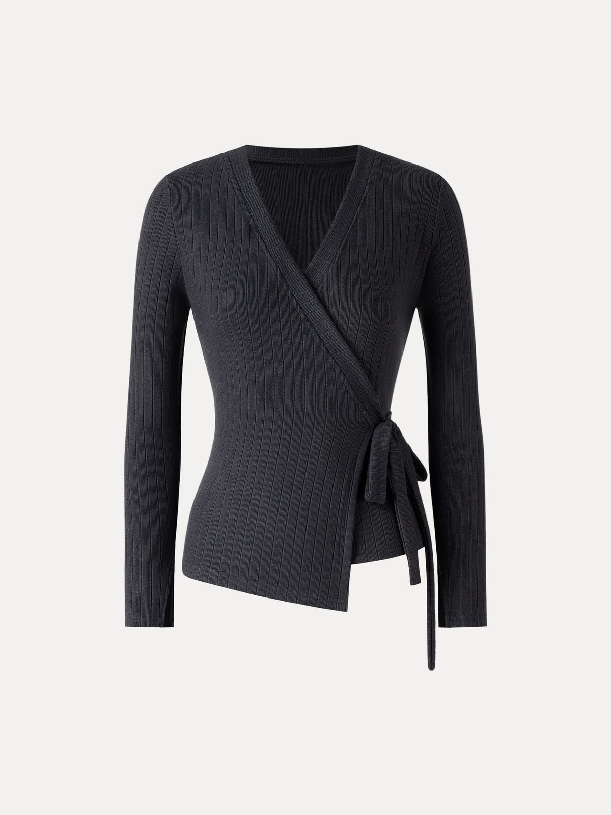 OGLmove Women's Wide Ribbed Crossover Long Sleeve Tie-Waist Top