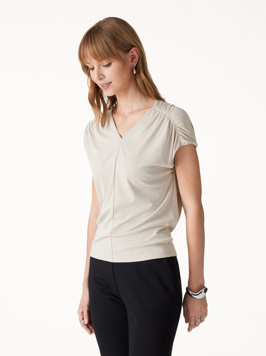 OGLmove Women's Modal Relaxed V-Neck Gathered Shoulder Top