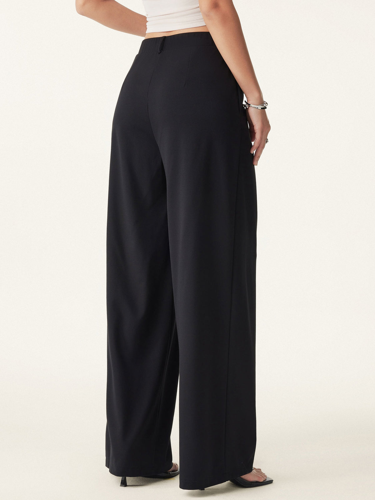 OGLmove Women's Drapey Bamboo Ponte Mid Rise Wide Leg Trouser with Pockets