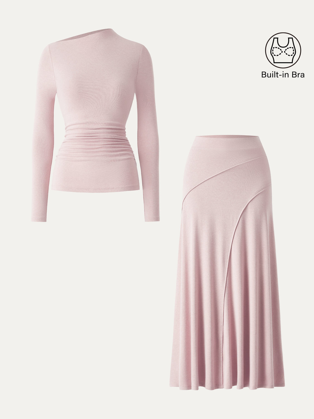 OGLmove Women's Eco-Mousse Asymmetrical Bra Top & Midi Skirt Set