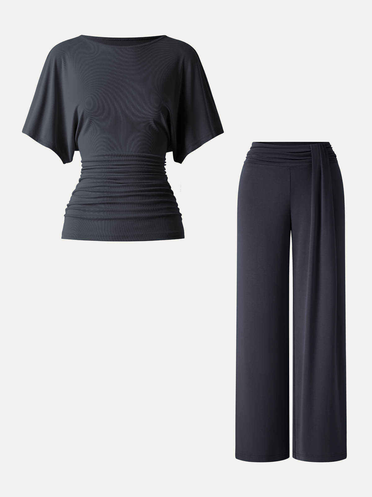 OGLmove Women's 2-Piece Boatneck Top and Wide-Leg Pants Set