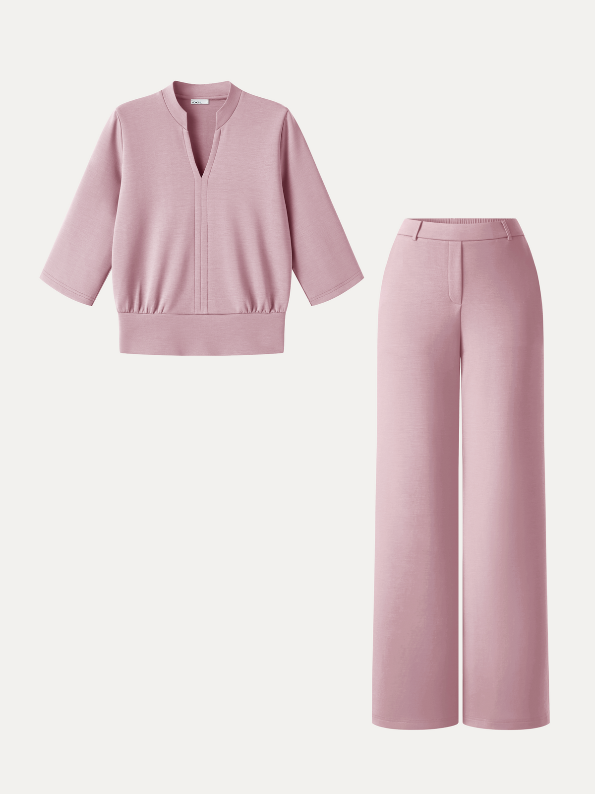 OGLmove Women's 2-Piece V-Neck Top and Wide Leg Pants Set