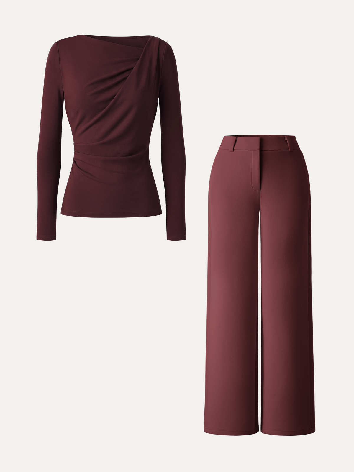 OGLmove Women's Asymmetrical Neck Top & Wide Leg Pants Set