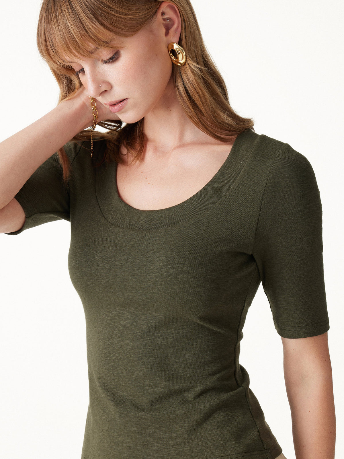 OGLmove Women's Eco-Mousse® Slub U-Neck Elbow Sleeve Bra Top