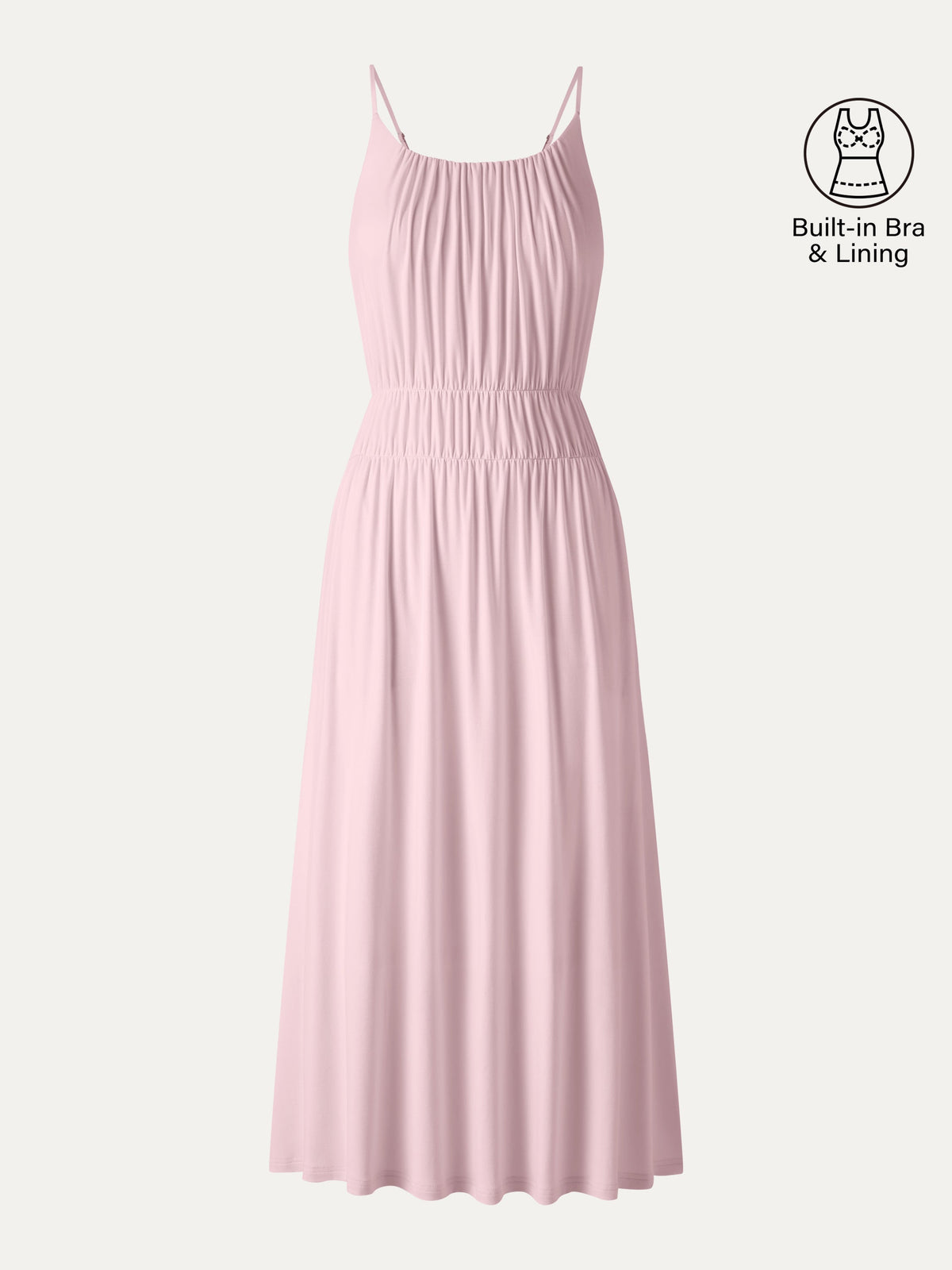 OGLmove Women's Vacay Gathered U-Neck Spaghetti Midi Bra Dress