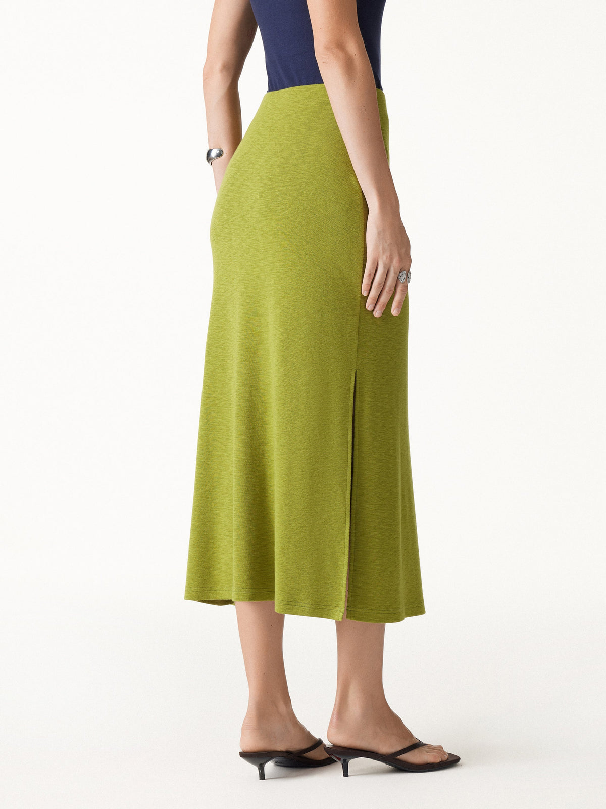 OGLmove Women's Round Neck Top and A-Line Midi Skirt Set