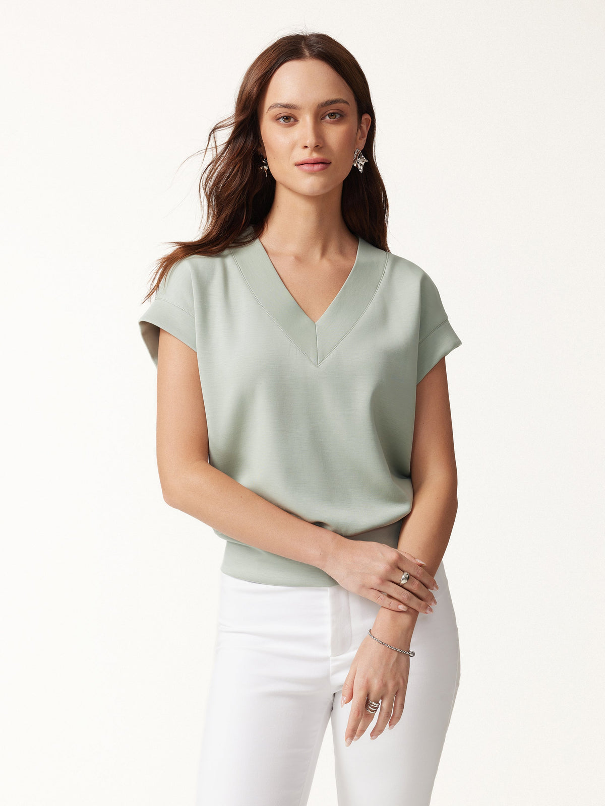 OGLmove Women's 2-Piece V-Neck Top and Cropped Straight Leg Pant Set