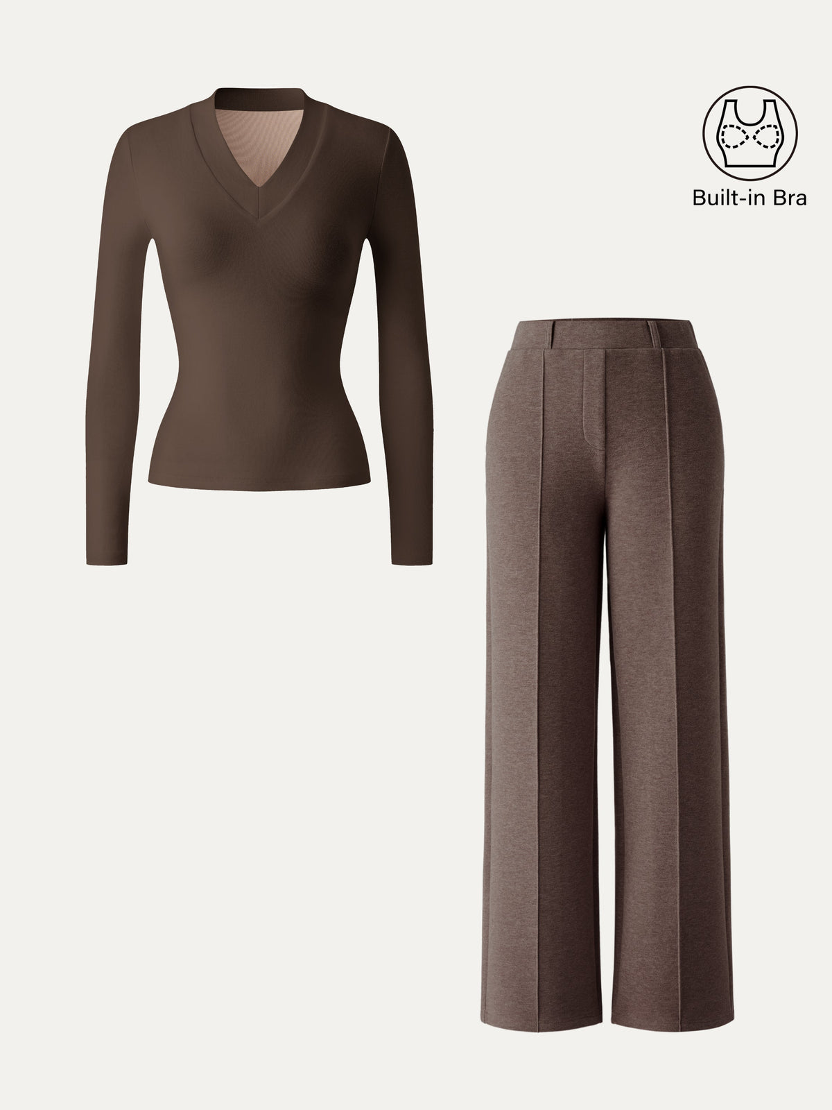 OGLmove Women's V-Neck Slimming Brami Top and High-Rise Straight-Leg Pants Set
