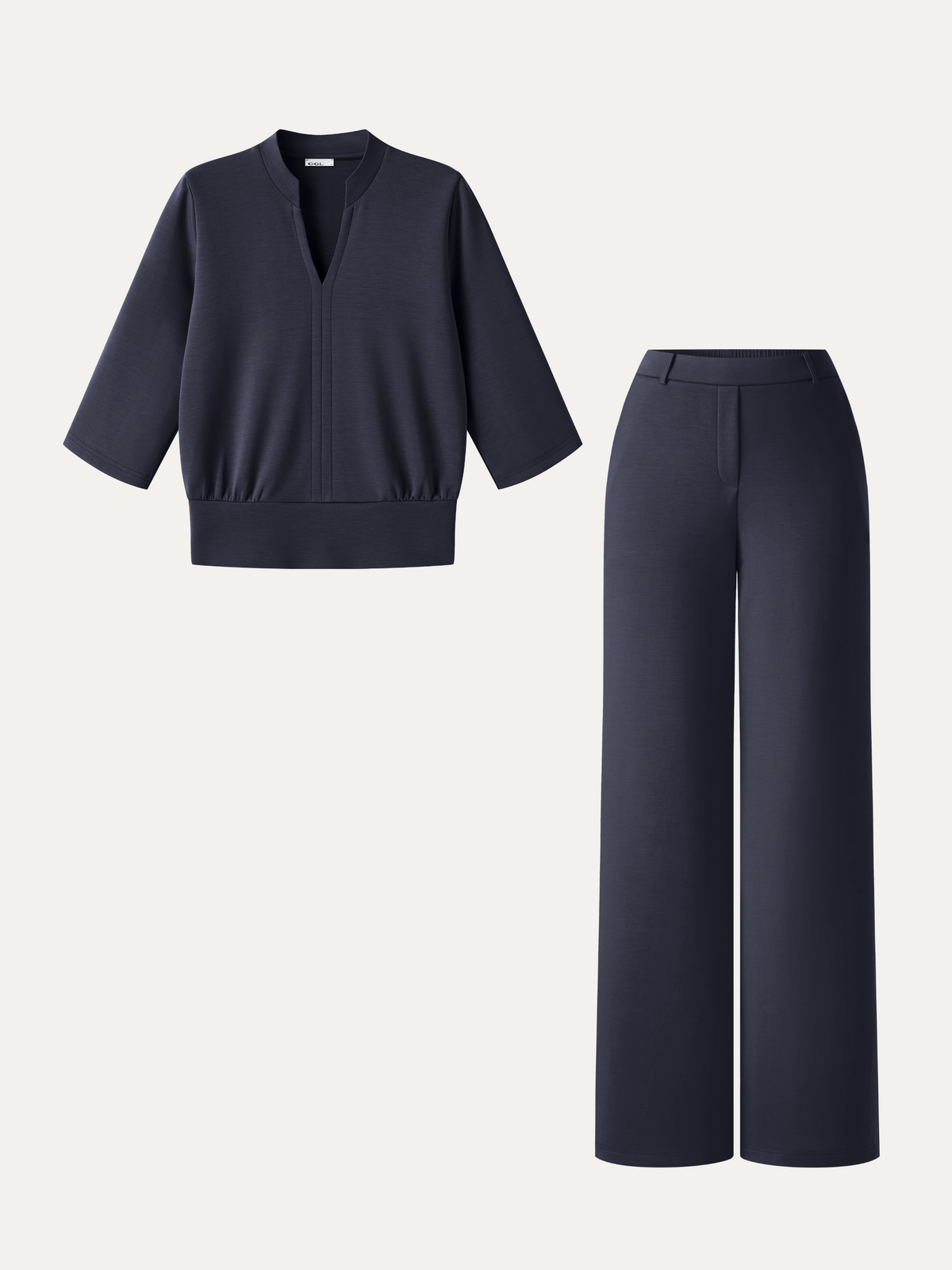 OGLmove Women's 2-Piece V-Neck Top and Wide Leg Pants Set