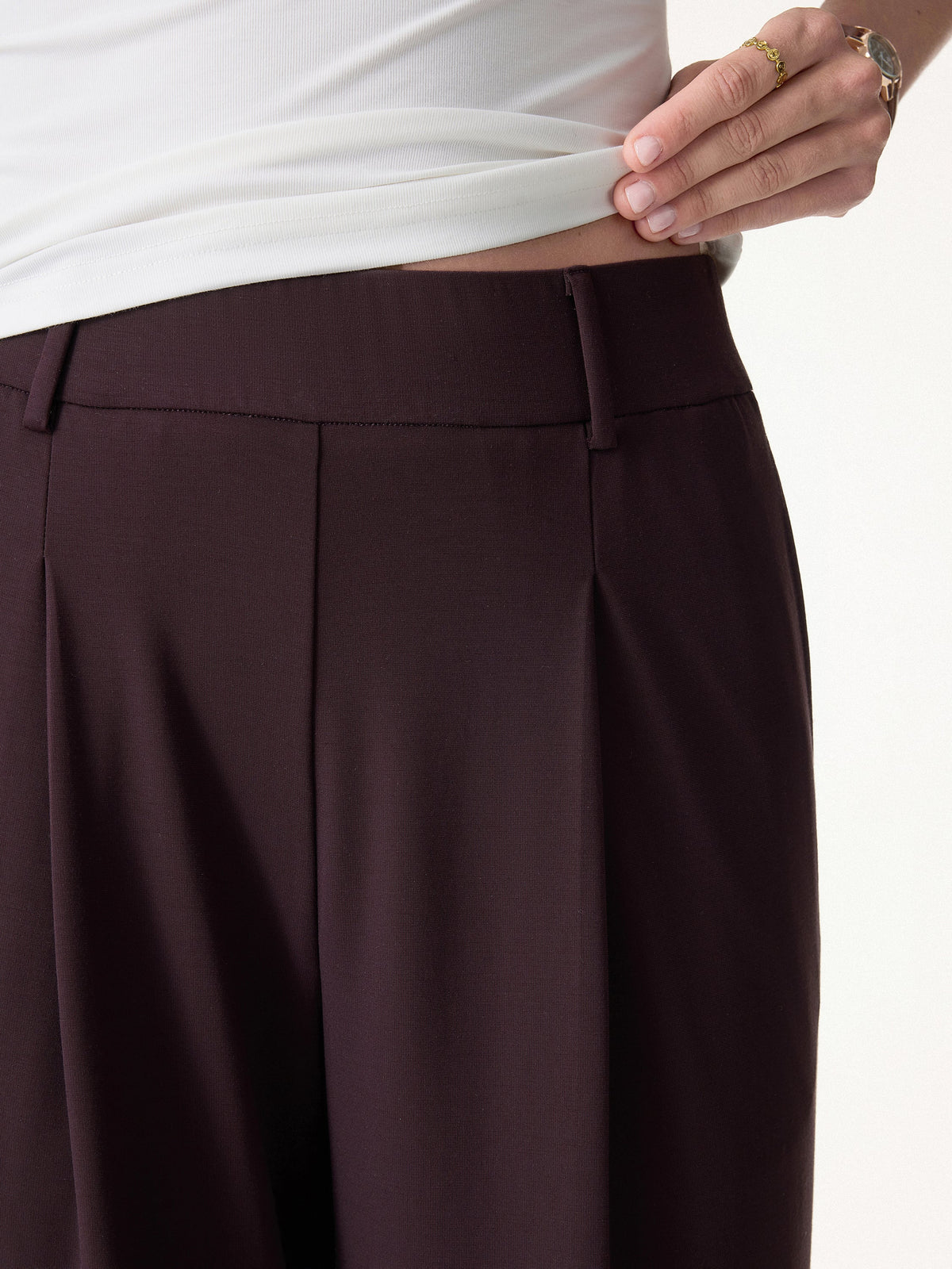 OGLmove Women's Round Neck Tucked Top and Wide Leg Pants Set