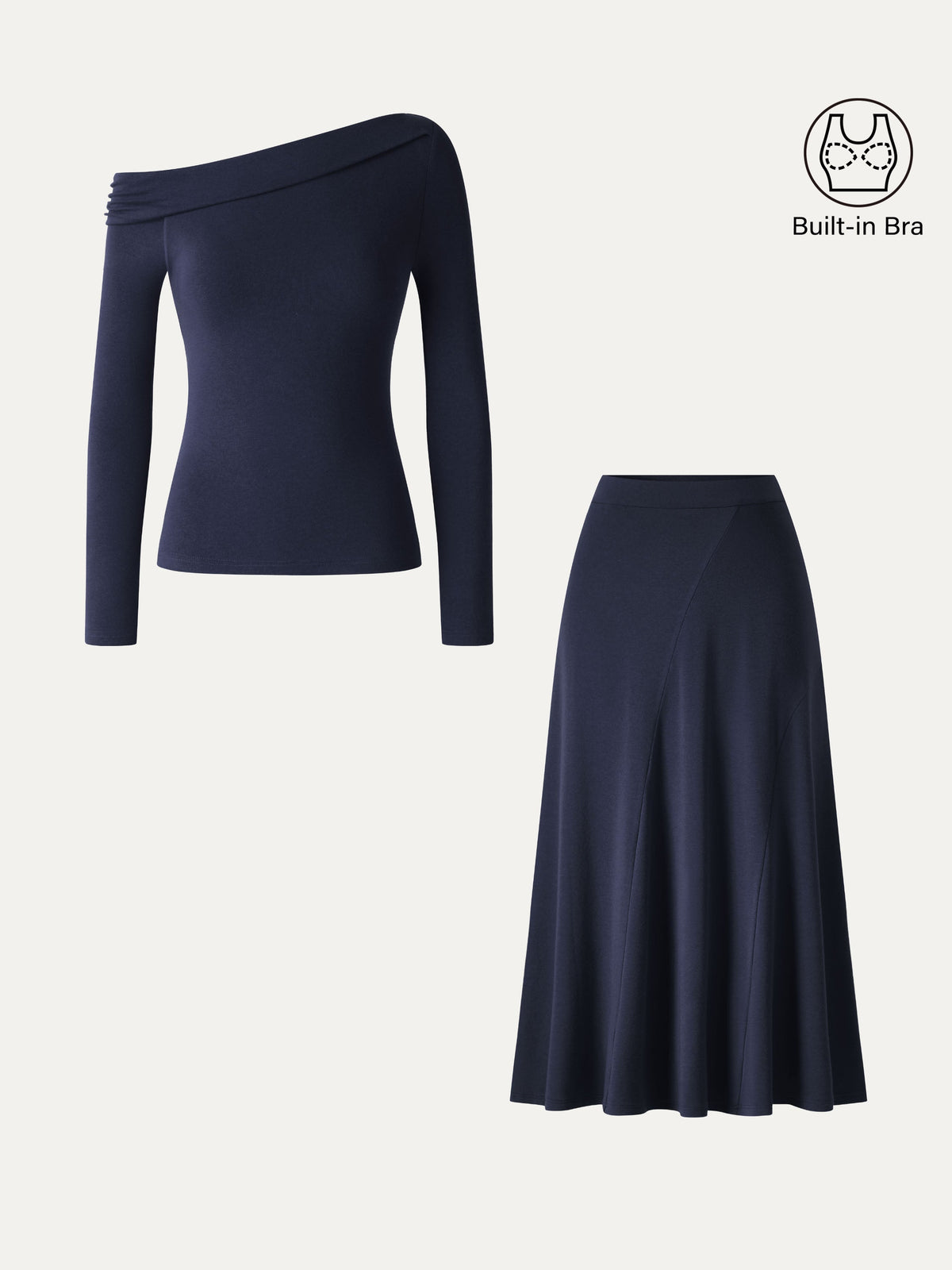 OGLmove Women's Eco-Mousse® Asymmetrical Long Sleeve Top & Midi Skirt Set
