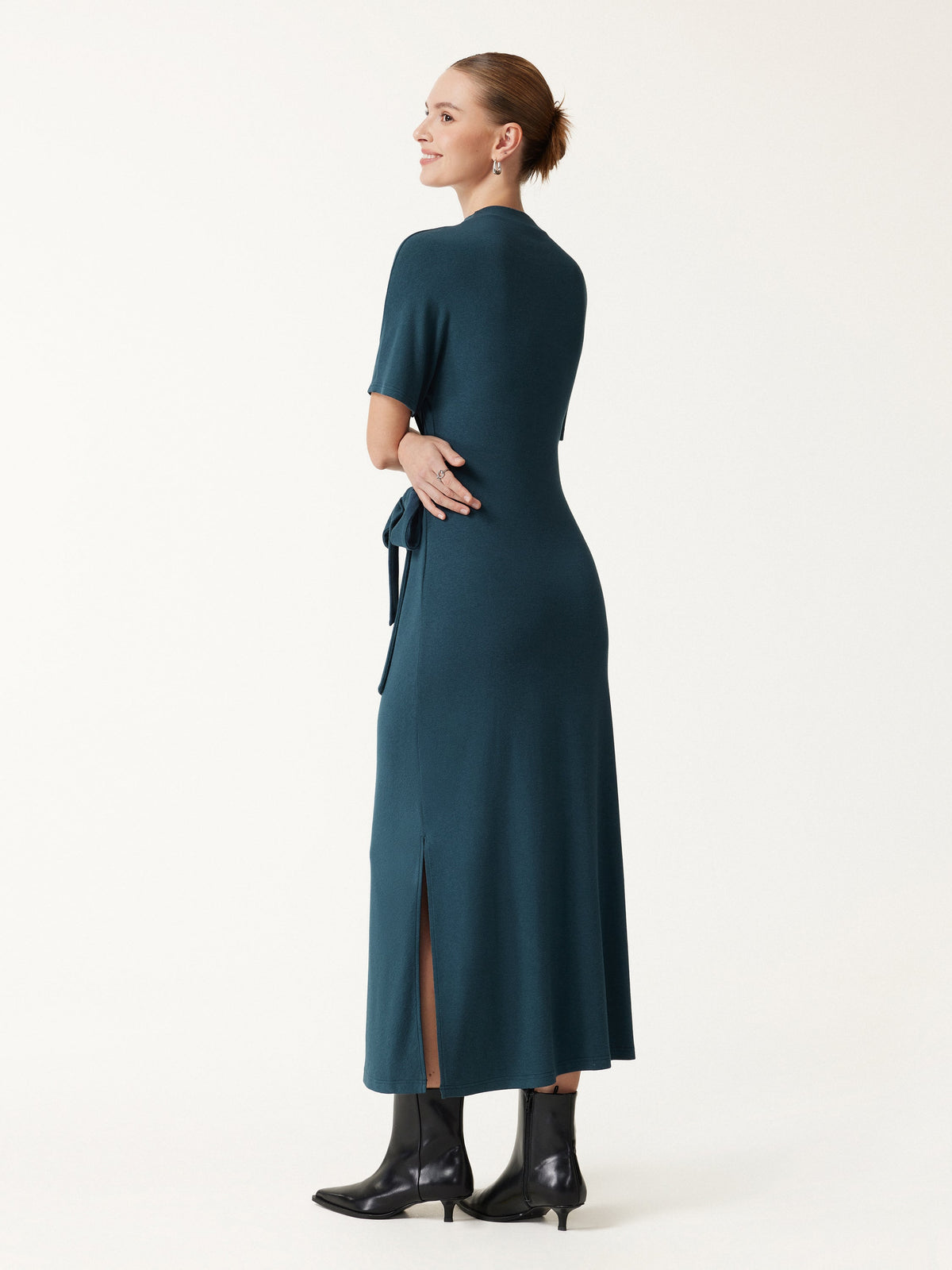 OGLmove Women's Eco-Mousse® Mock Neck Elbow Sleeve Tie-Waist Midi Dress