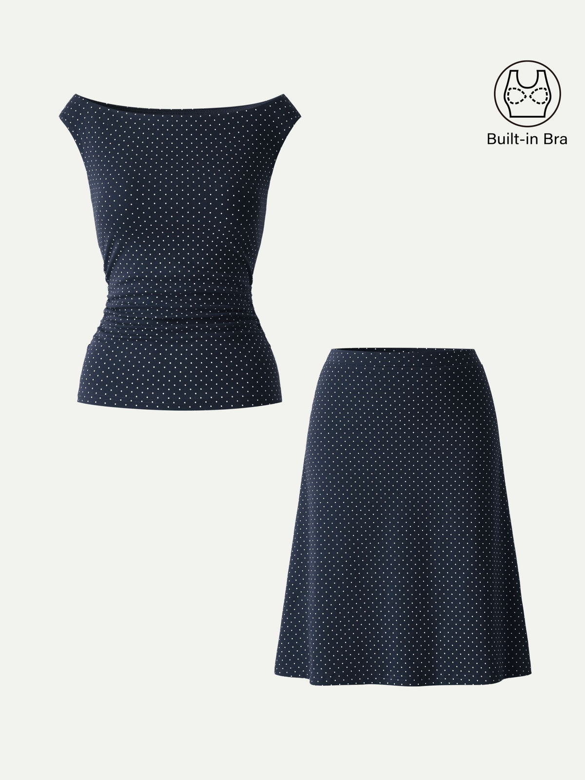 OGLmove Women's Polka Dot Boatneck Bra Top and A-Line Skirt Set