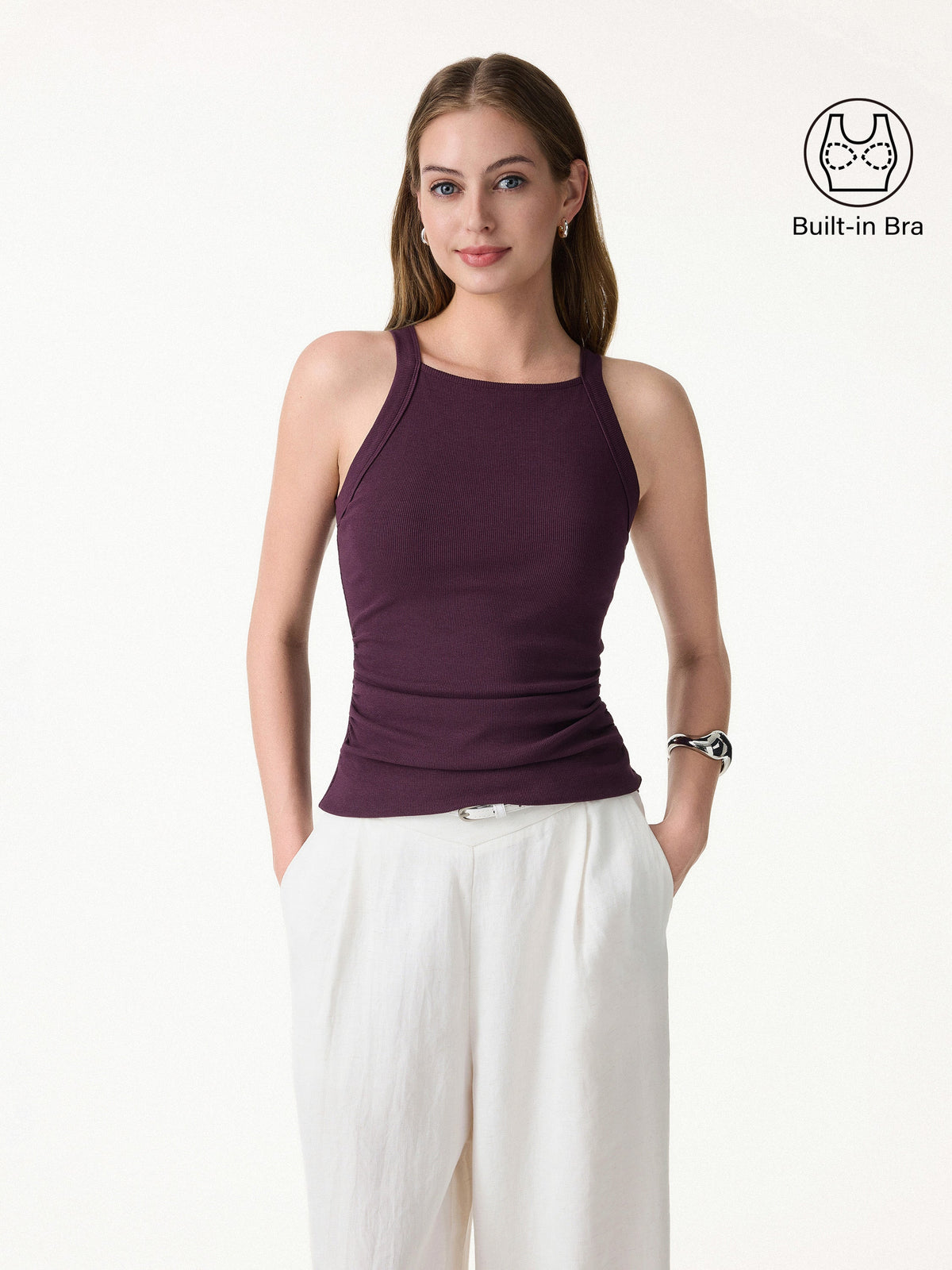 OGLmove Women's Plantive Chic Square Neck Ruched Bra Tank