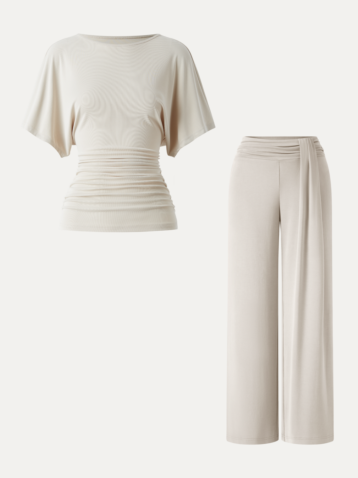 OGLmove Women's 2-Piece Boatneck Top and Wide-Leg Pants Set