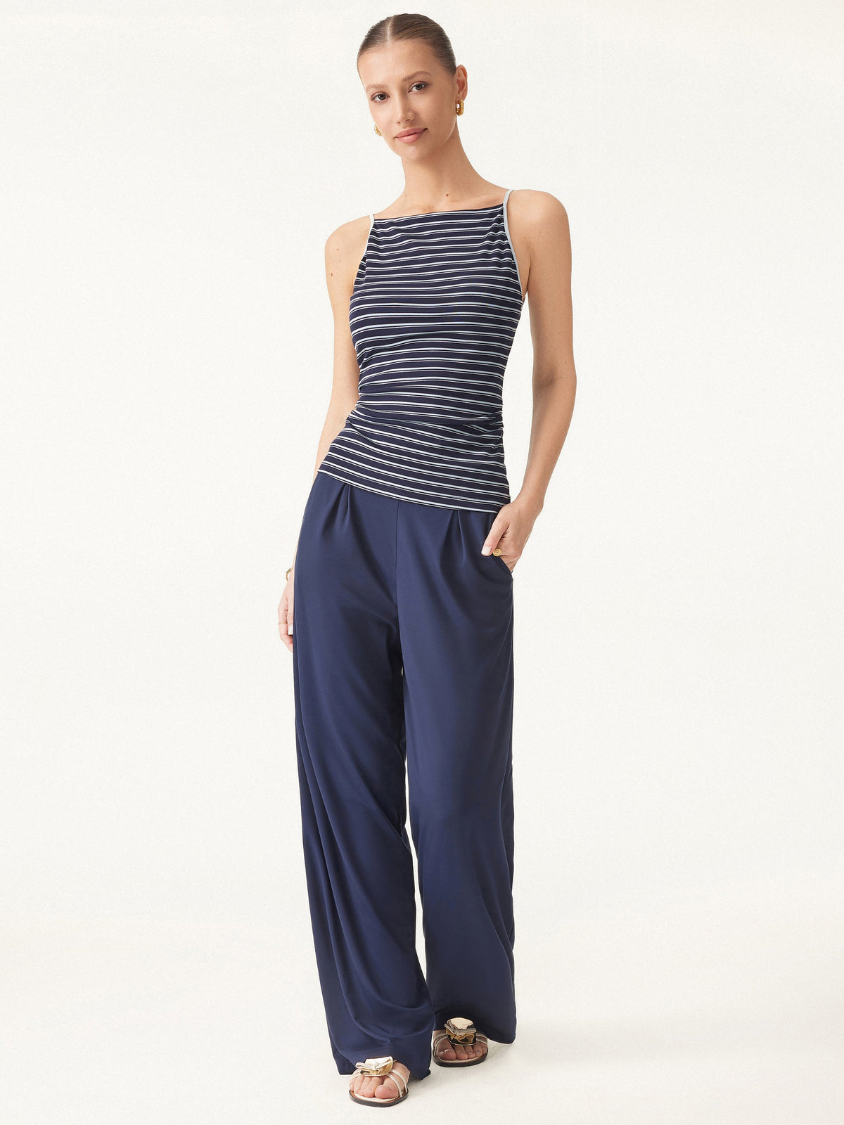 OGLmove Women's Striped Side Ruched Spaghetti Airy Bra Tank
