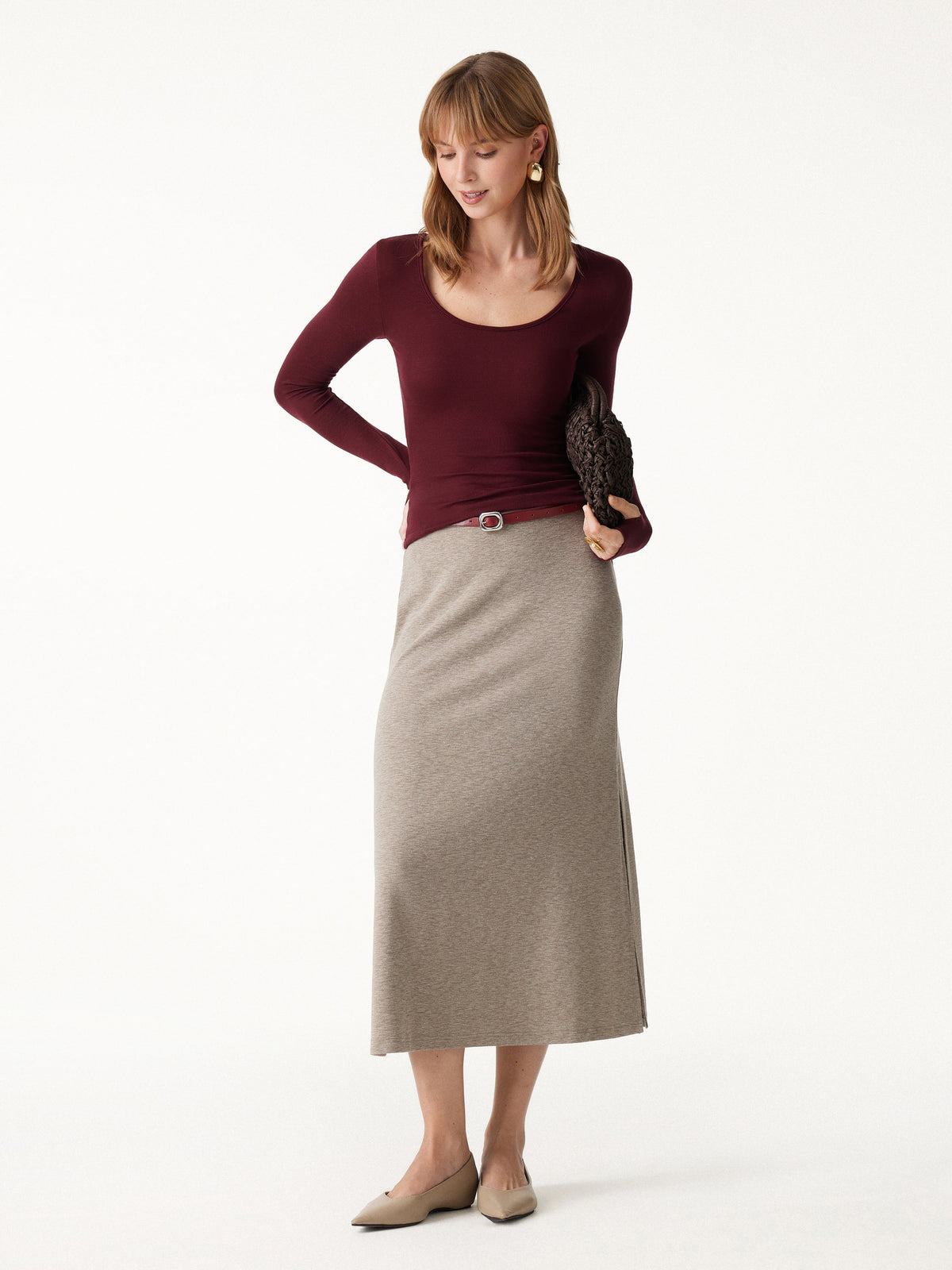 OGLmove Women's Eco-Mousse Side-Slit A-Line Midi Skirt