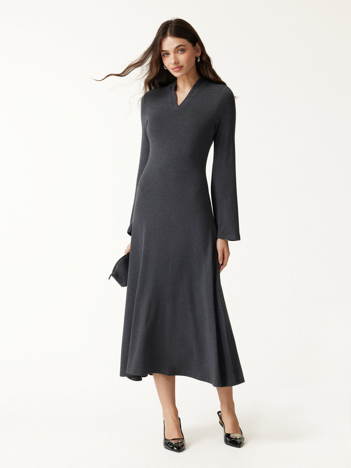 OGLmove Women's Eco-Mousse® V-Neck Long Sleeve Midi Dress