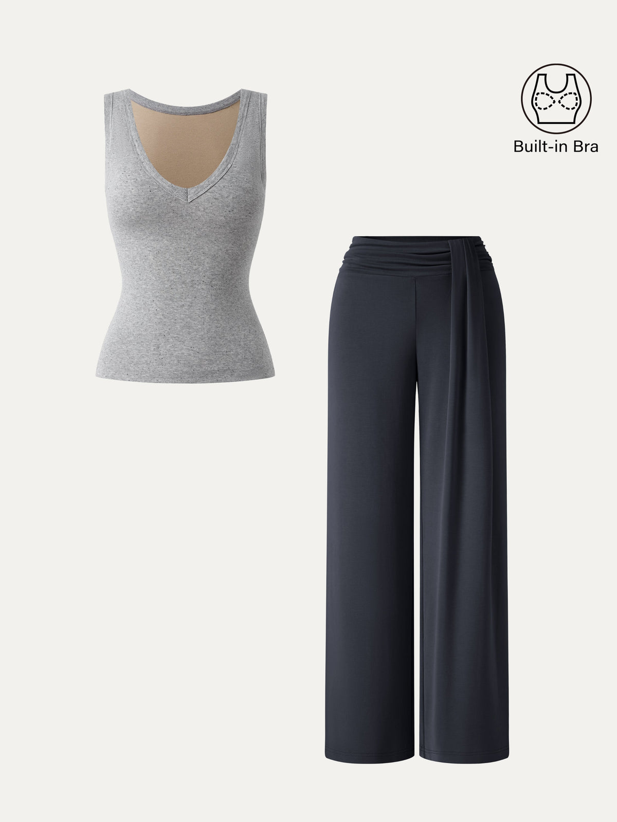 OGLmove Women's V-Neck Bra Tank & Wide-Leg Pants Set