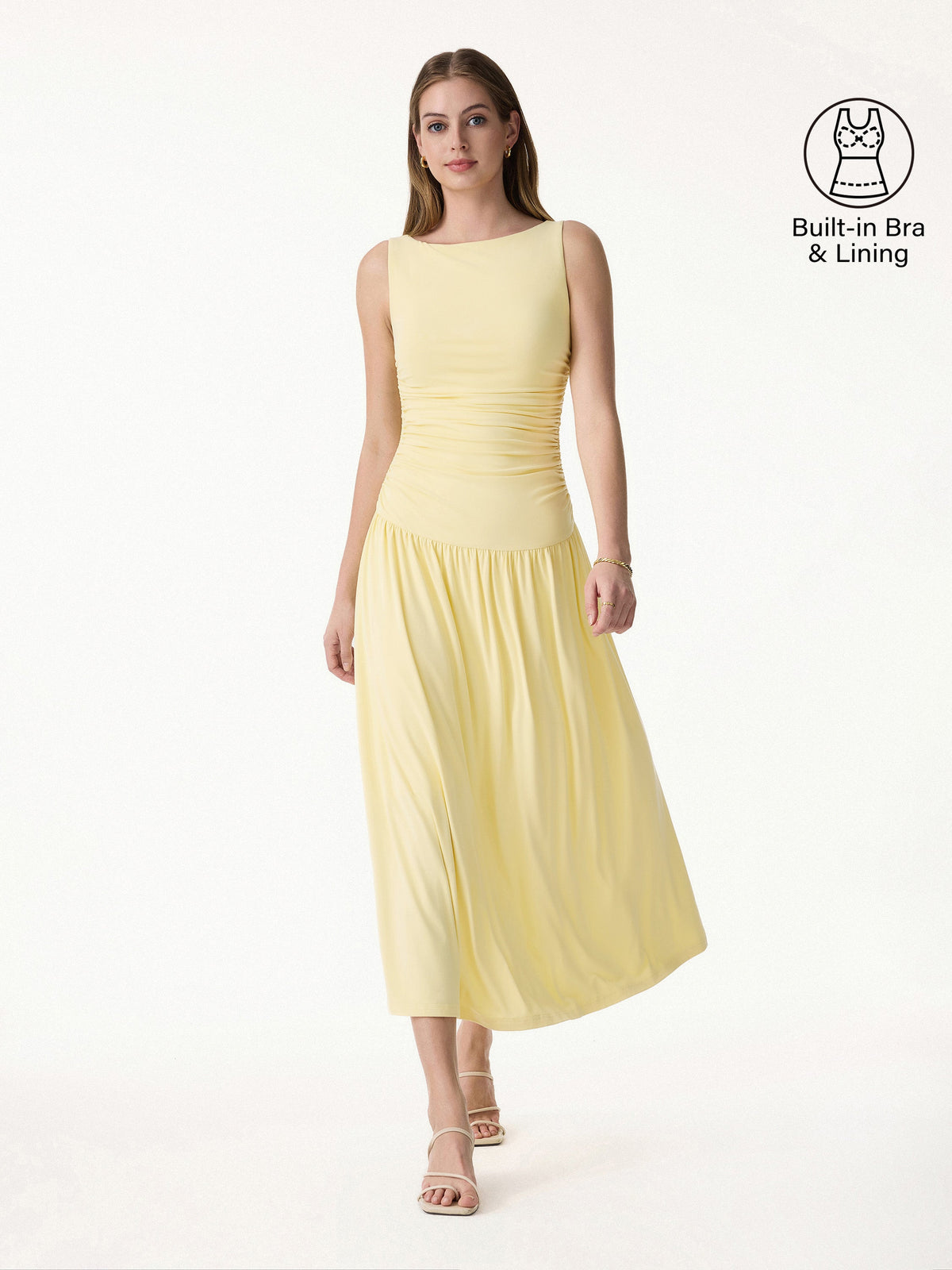 OGLmove Women's Eco-SkinKiss® Boatneck Ruched Midi Bra Dress