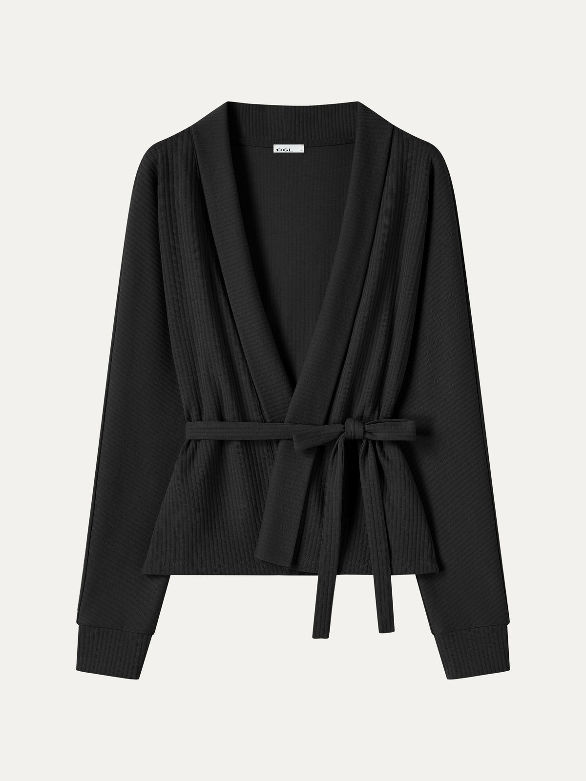 OGLmove Women's Textured Cotton Blend Lapel Belted Open-Front Jacket