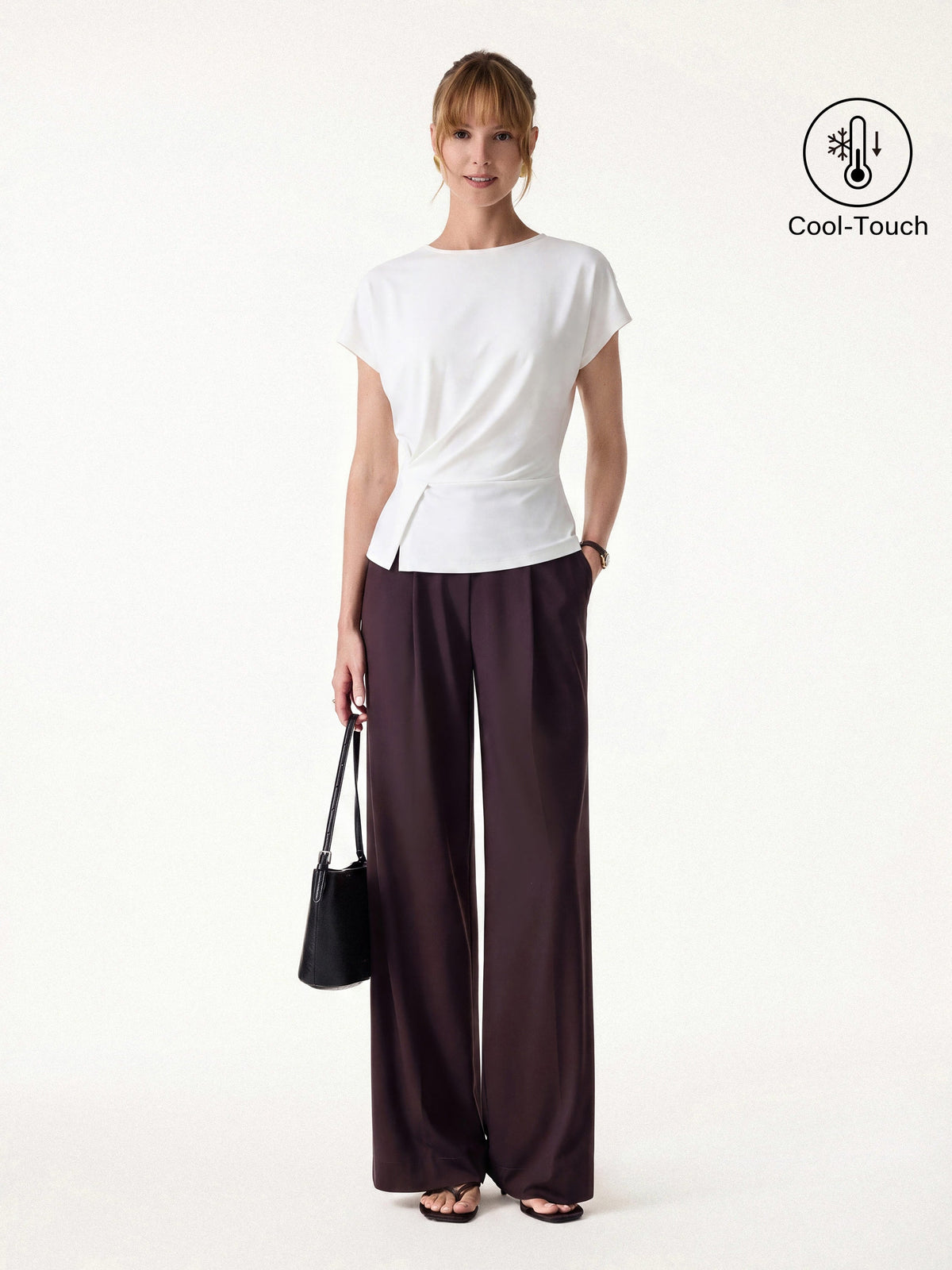 OGLmove Women's Round Neck Tucked Top and Wide Leg Pants Set