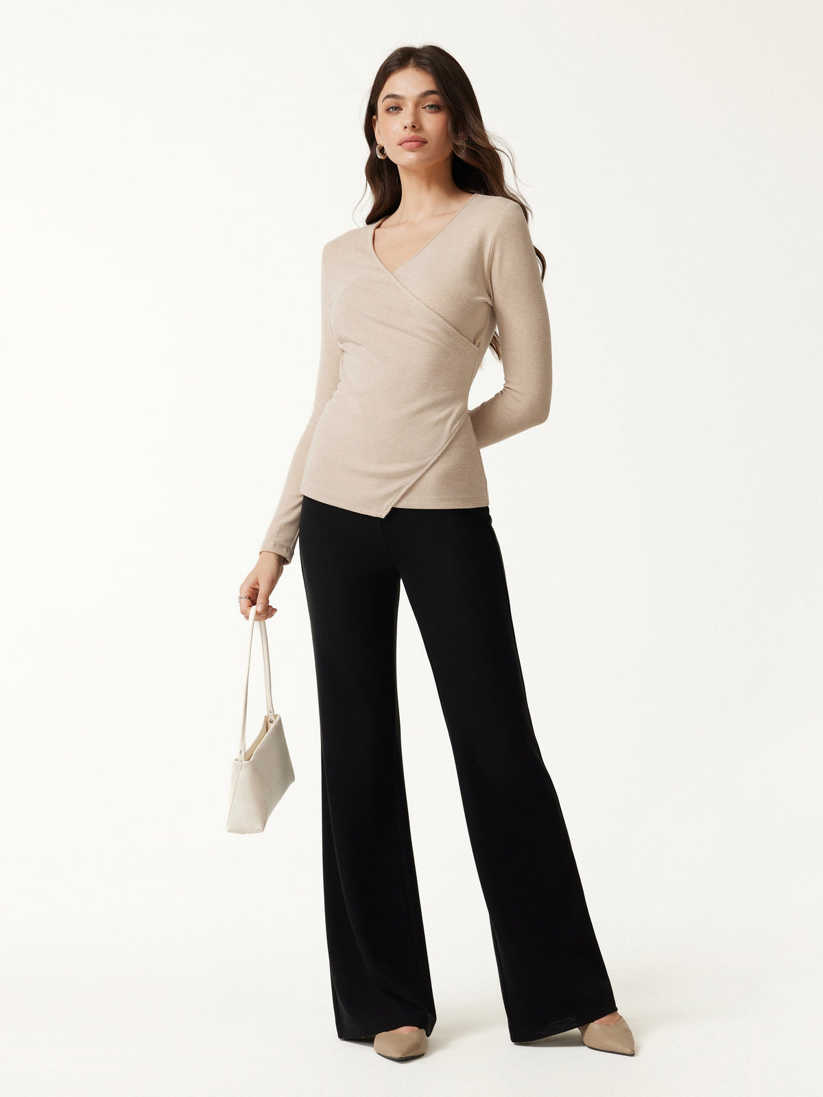 OGLmove Women's Surplice Long Sleeve Asymmetrical Hem Top