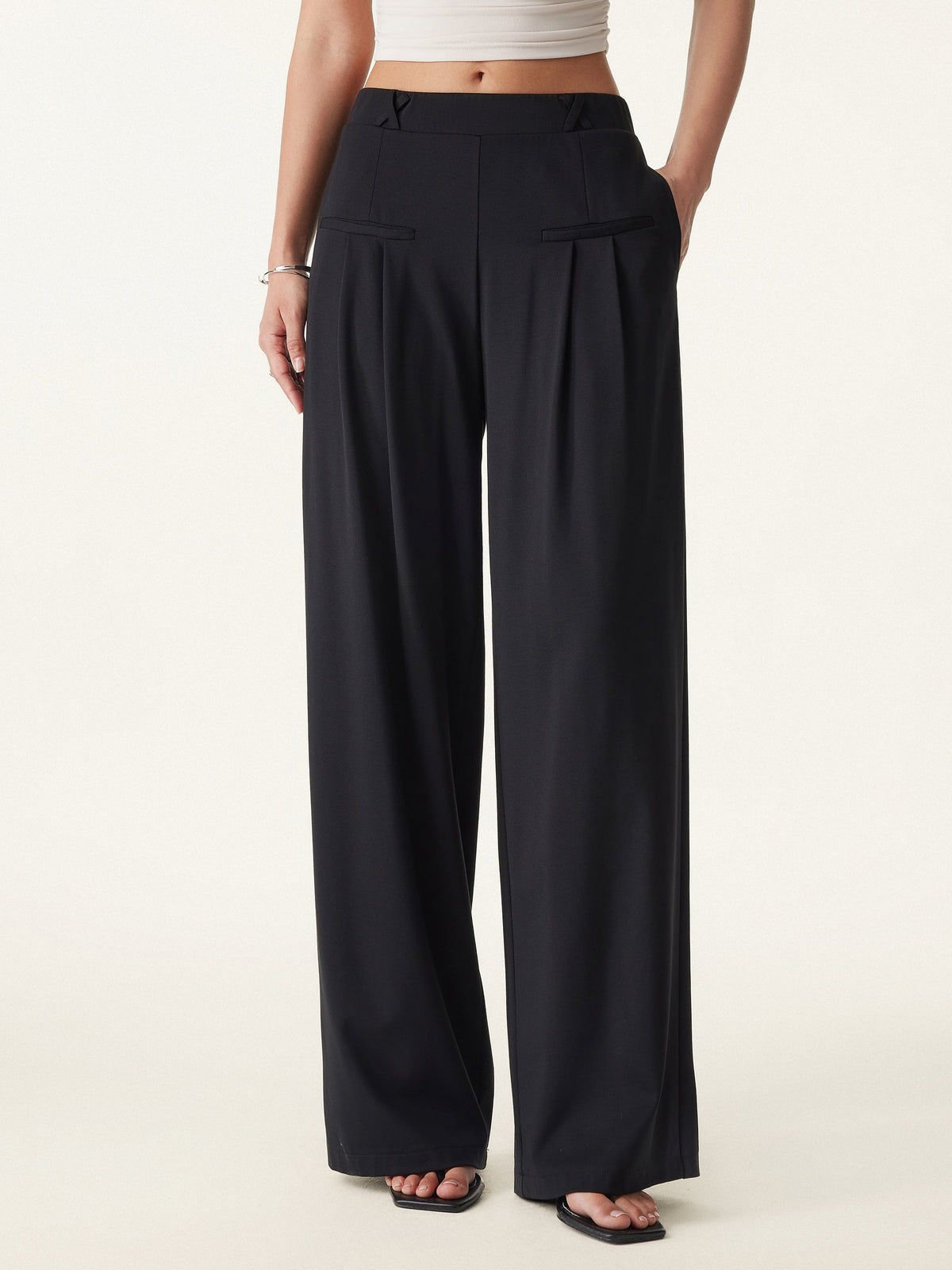 OGLmove Women's Drapey Bamboo Ponte Mid-Rise Wide-Leg Trouser with Pockets