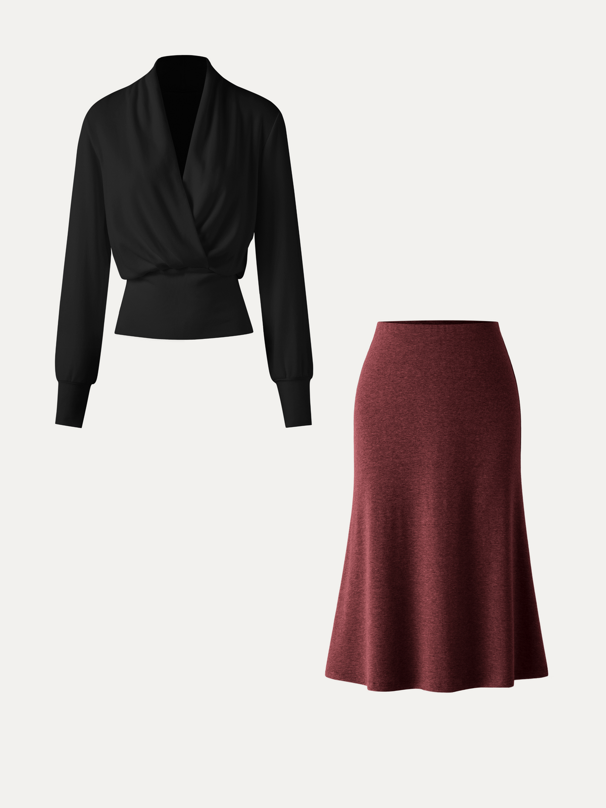 OGLmove Women's Surplice Banded Hem Top and Midi Skirt Set