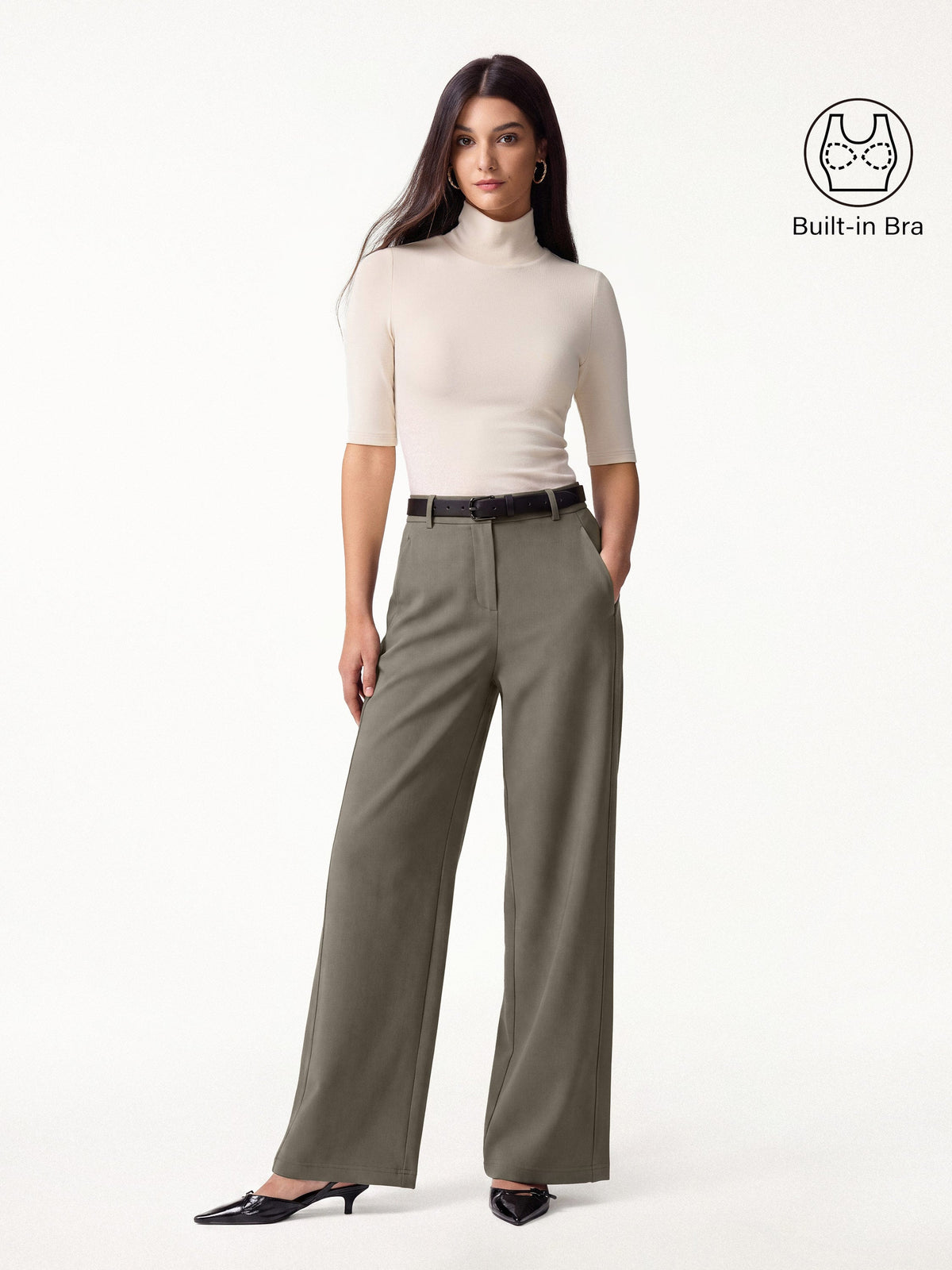 OGLmove Women's Turtleneck Bra Top and High-Rise Wide-Leg Pant Set