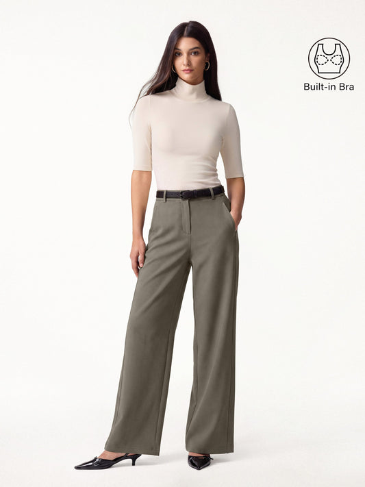 OGLmove Women's Turtleneck Bra Top and High-Rise Wide-Leg Pants Set