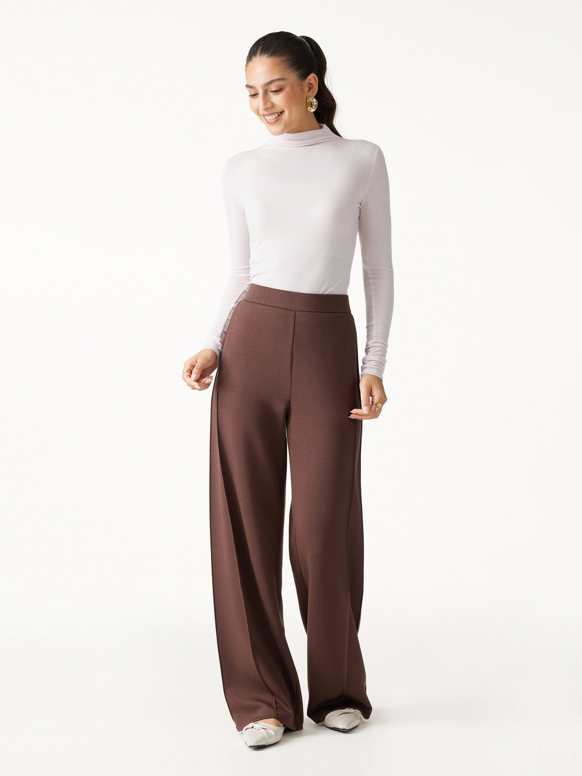 OGLmove Women's Modal Spacer Knit High-Rise Wide-Leg Pants