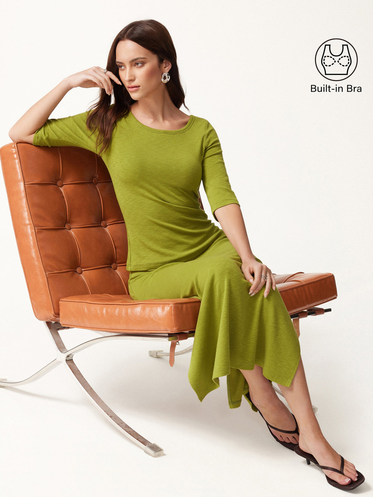 OGLmove Women's Round Neck Top and A-Line Midi Skirt Set