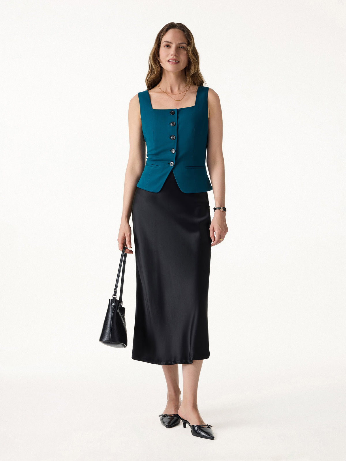 OGLmove Women's Stretch Ponte Square Neck Cropped Waistcoat