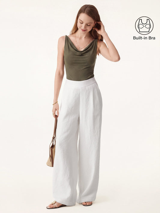 OGLmove Women's Cowl Neck Bra Tank and Mid Rise Wide Leg Pant Set