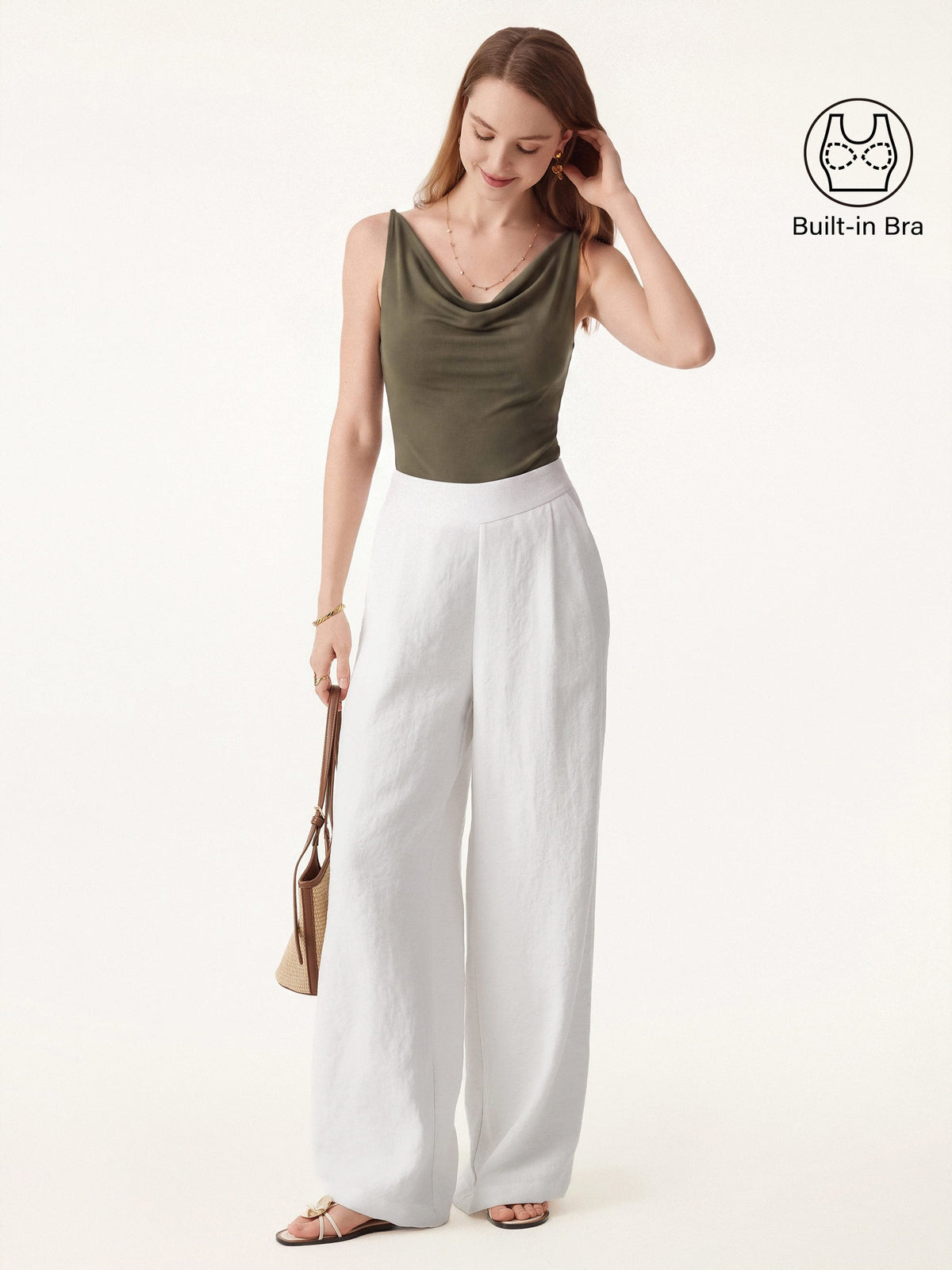 OGLmove Women's 2-Piece Cowl Neck Bra Tank & Mid-Rise Wide-Leg Pants Set
