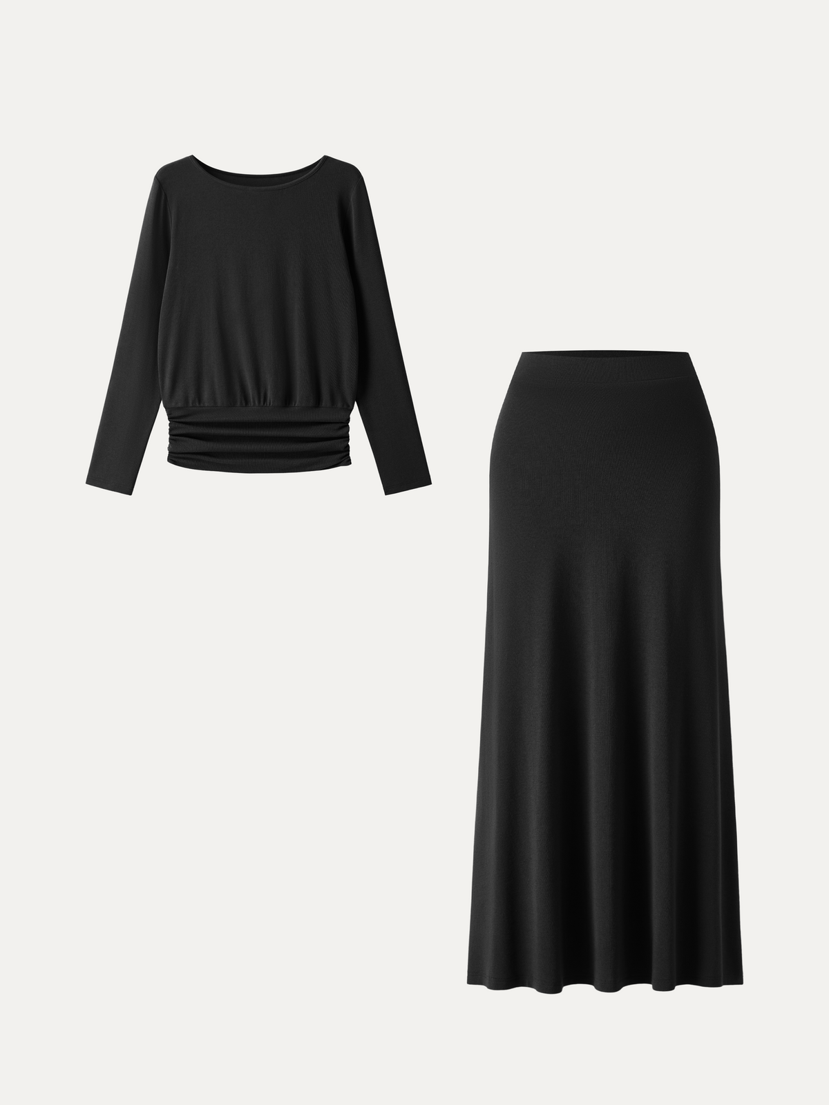 OGLmove Women's Boatneck Long Sleeve Top & Maxi Skirt Set