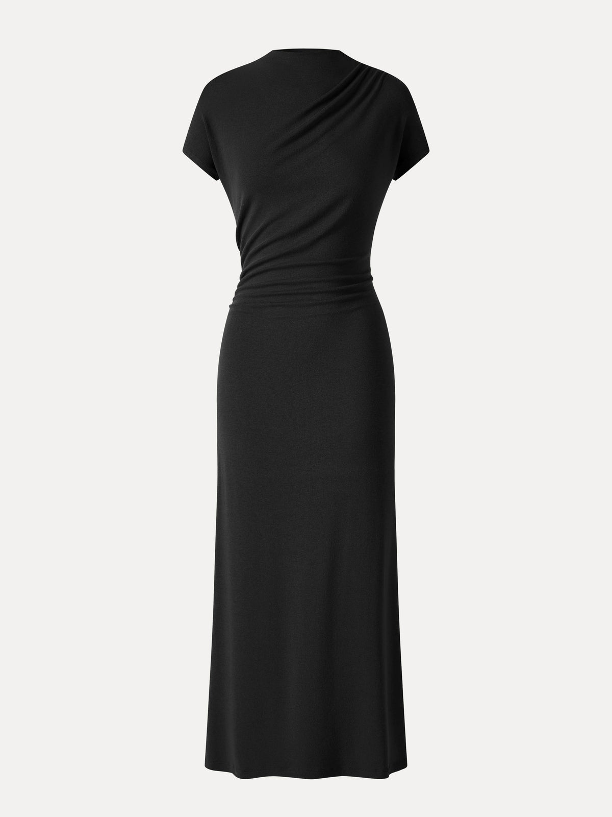 OGLmove Women's Eco-Mousse® Mock Neck Cap Sleeve Ruched Midi Dress