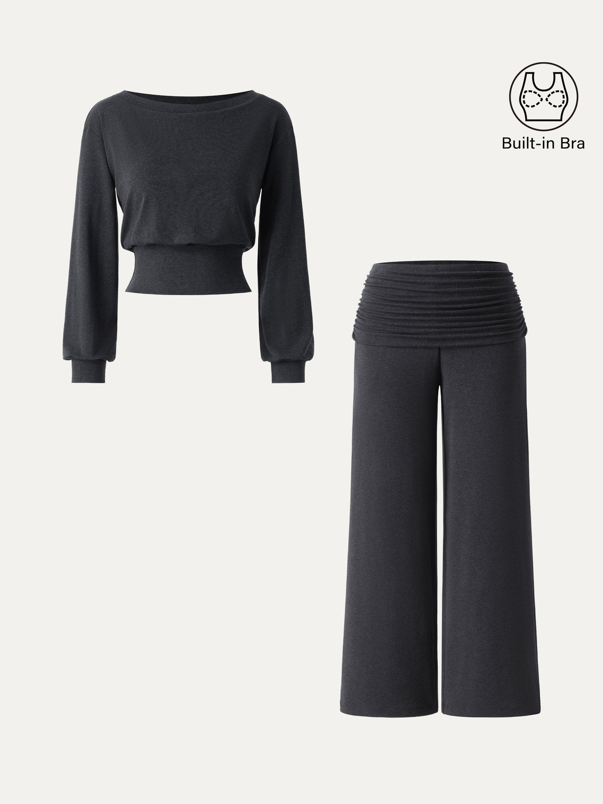 OGLmove Women's Boatneck Bra & Drapey Wide Leg Pants Set