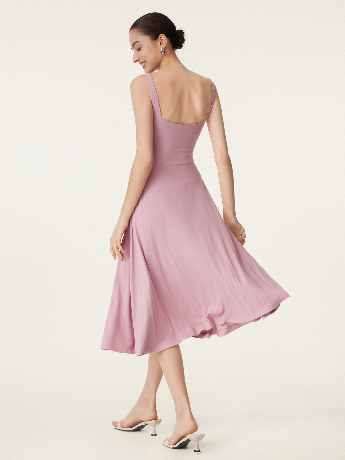 OGLmove Women's Square Neck Flowy Airy Bra Midi Dress