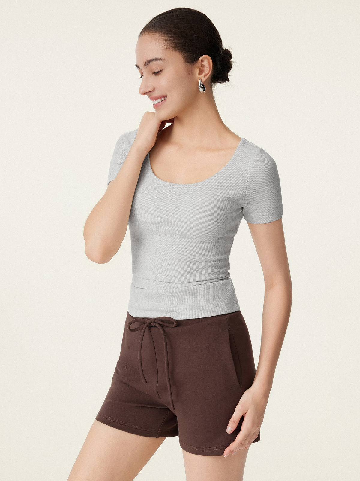 OGLmove Women's Scoop Neck Short Sleeve Cotton New Airy Bra Top